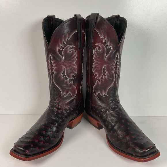Nocona Black Cherry Ostrich Quill Cowboy Boots 9 EE Handcrafted USA Made - Picture 8 of 14